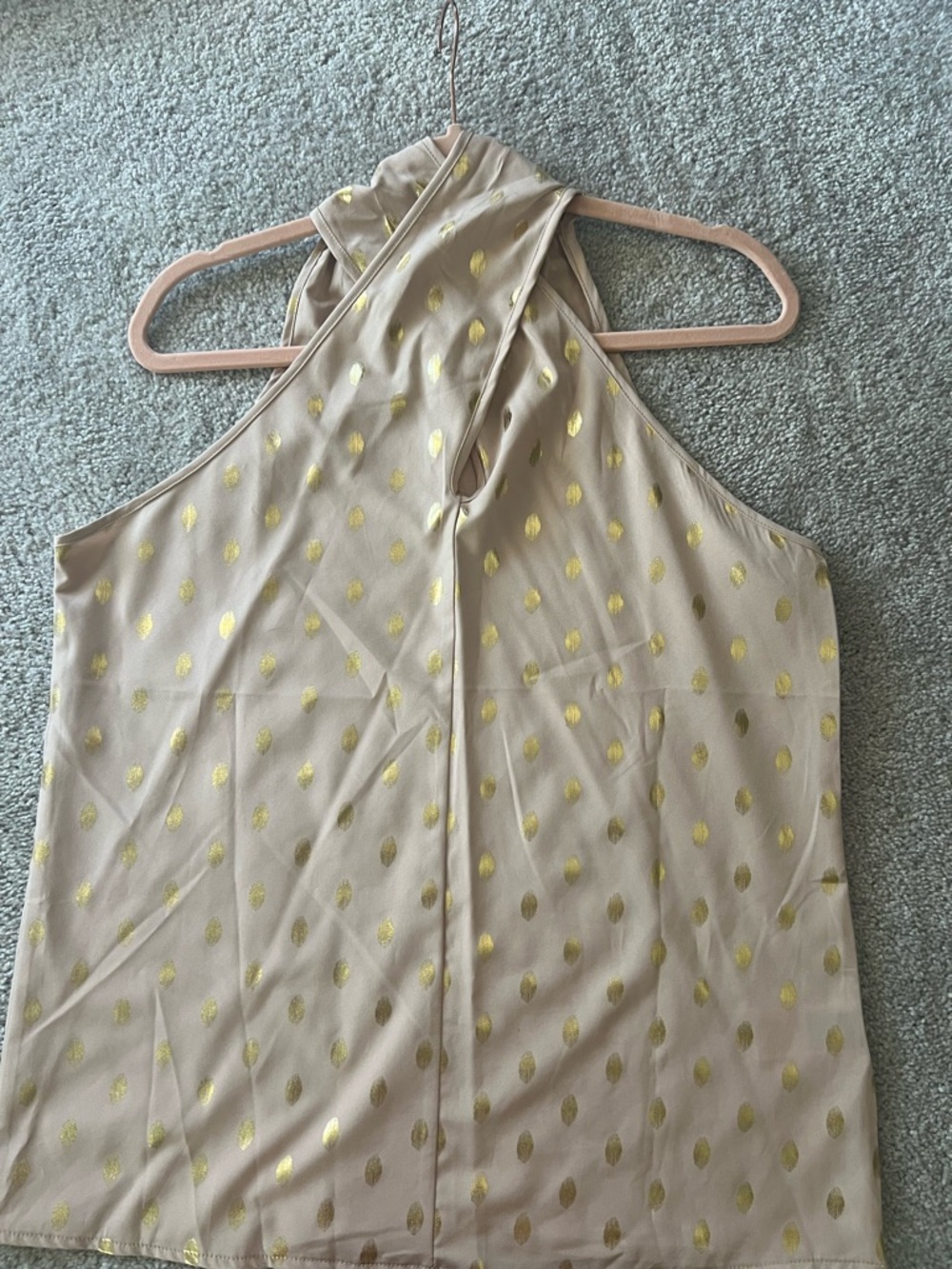 Womens Beige Halter Top with Gold Dot Accents